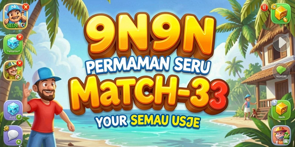Screenshot 9N9N menampilkan gameplay Match-3 yang adiktif dan penuh warna.