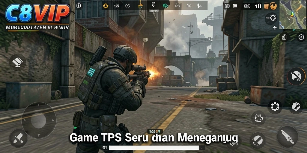 Tampilan menegangkan gameplay C8VIP dengan aksi TPS yang seru.