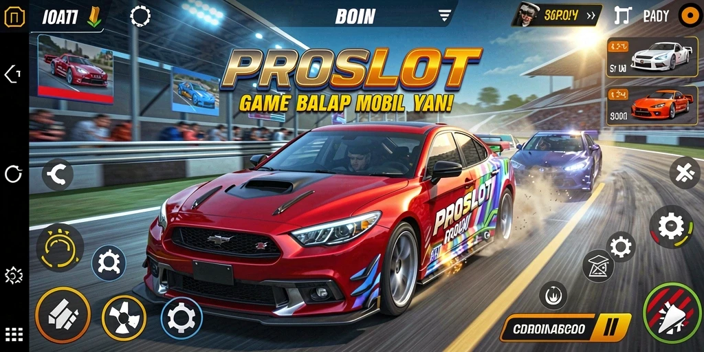 Tampilan menarik dari gameplay balap mobil di PROSLOT.