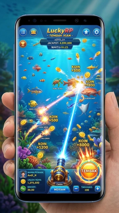 Pengguna sedang menjelajahi berbagai kategori aplikasi luckyrp.